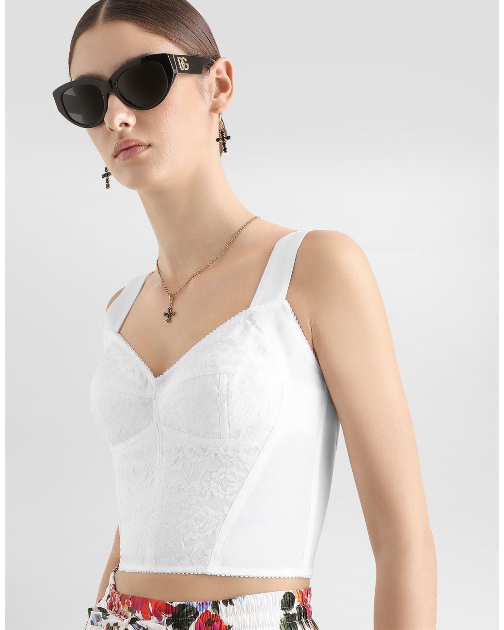 Dolce & Gabbana White Shaper Corset Bustier In Lace And Jacquard