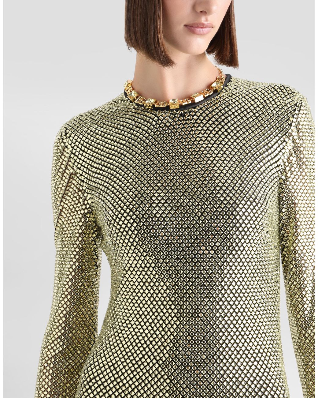 Dolce & Gabbana Metallic Long Crystal Mesh Dress