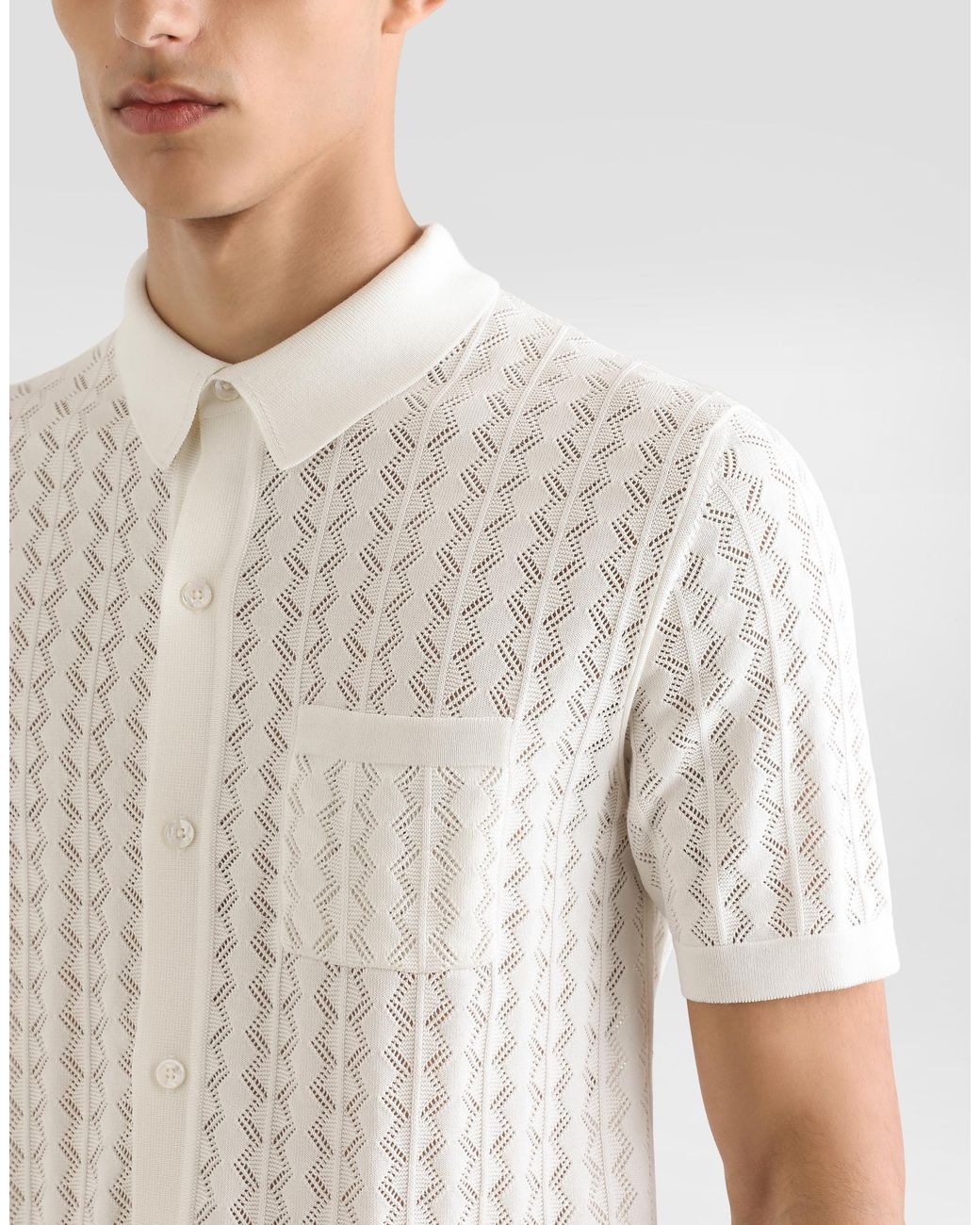 Dolce & Gabbana White Short-Sleeved Cotton Openwork Shirt for men