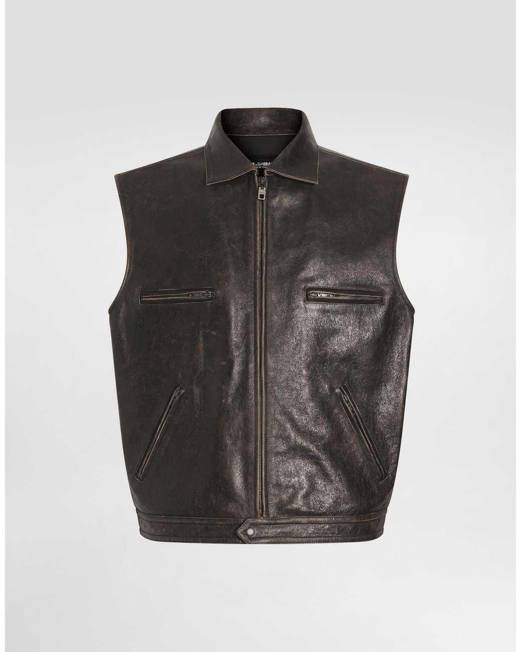 Dolce & Gabbana Black Zip-Fastening Leather Waistcoat for men