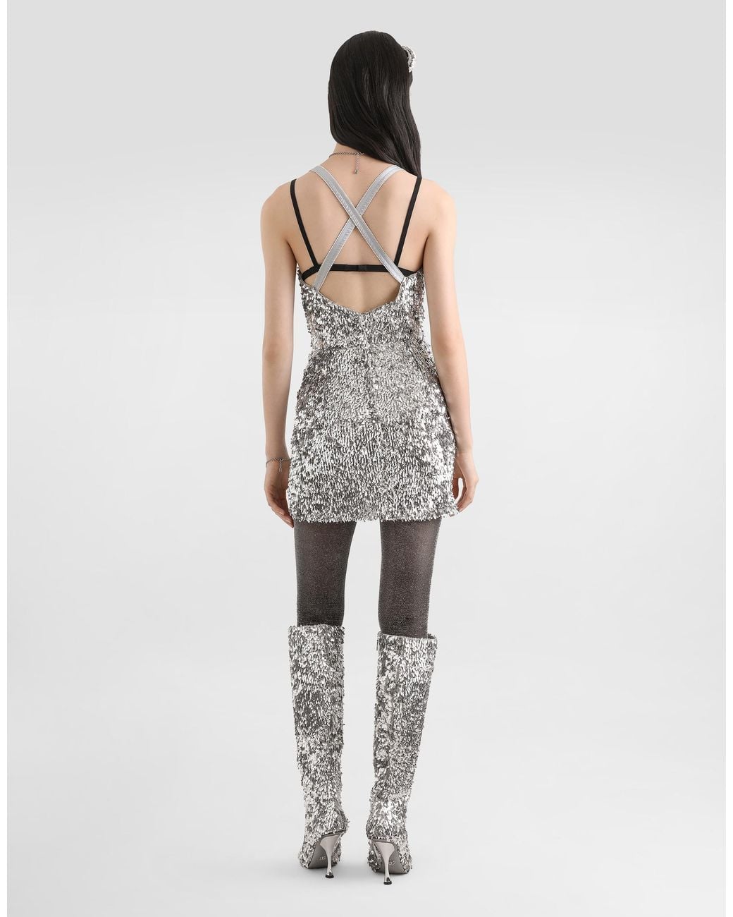Dolce & Gabbana Metallic Sequin Crossover Dress
