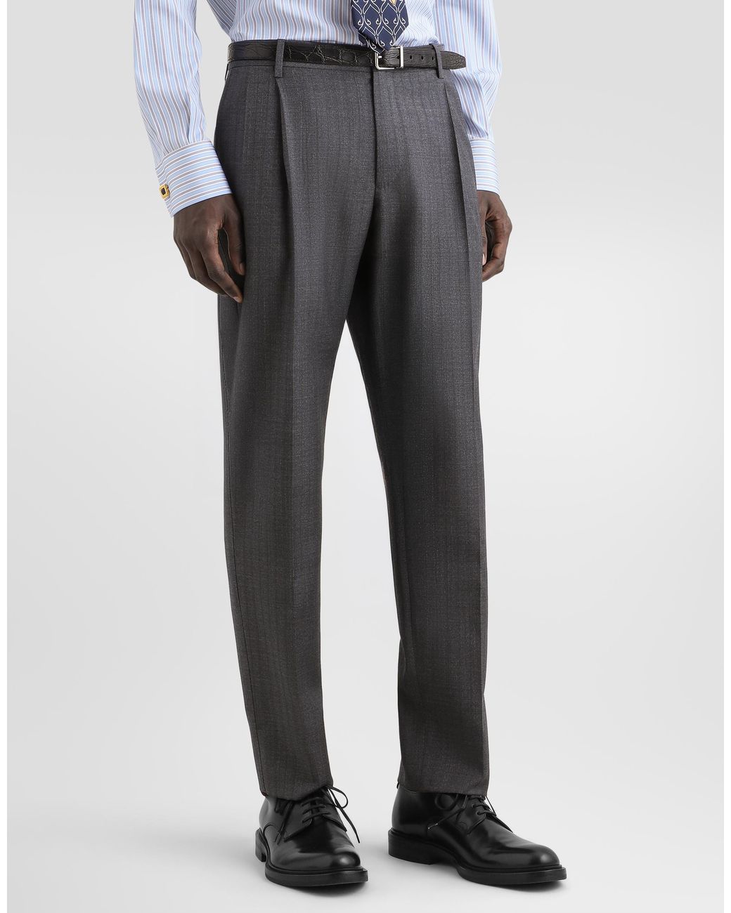 Dolce & Gabbana Gray Pinstripe Virgin Wool Trousers for men