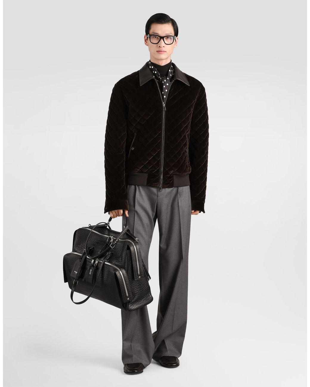 Dolce & Gabbana Black Quilted Velvet Bomber Jacket for men