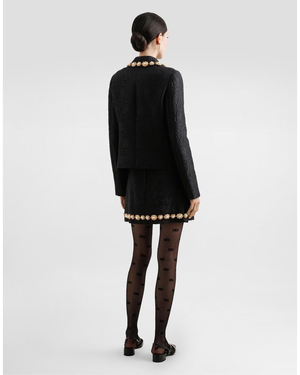 Dolce & Gabbana Black Peony-Motif Brocade Jacket