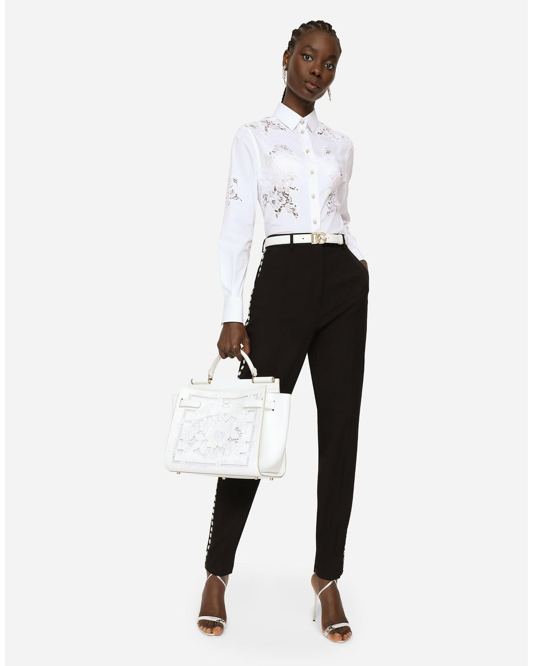 Dolce & Gabbana White Poplin Shirt With Lace Openwork