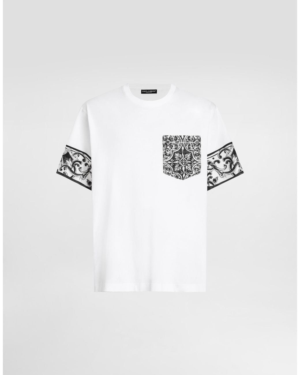 Dolce & Gabbana White Short-Sleeved T-Shirt With Majolica Print for men