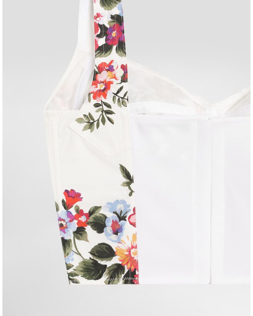 Dolce & Gabbana White Flower Bouquet-Print Cotton Bustier Top