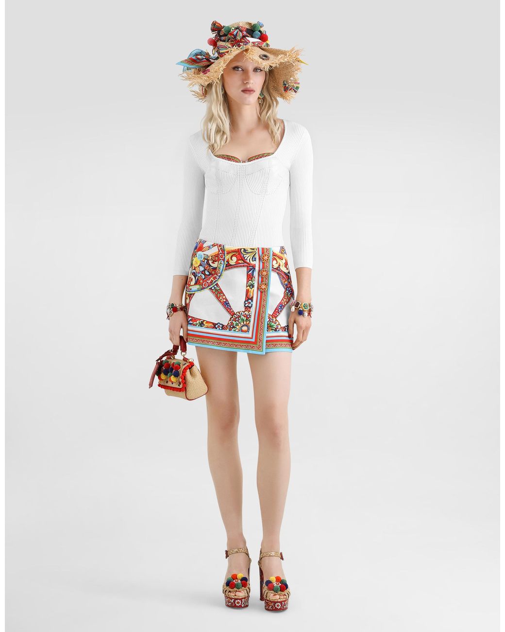 Dolce & Gabbana White Carretto-Print Fabric Miniskirt