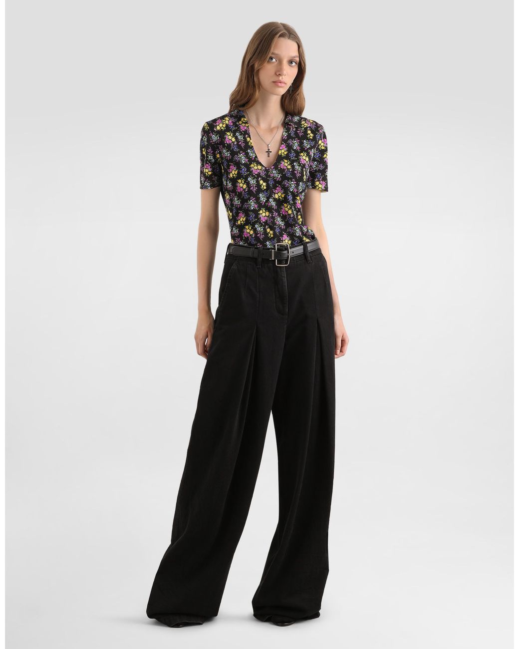 Dolce & Gabbana Black Small Floral-Print Silk Pullover