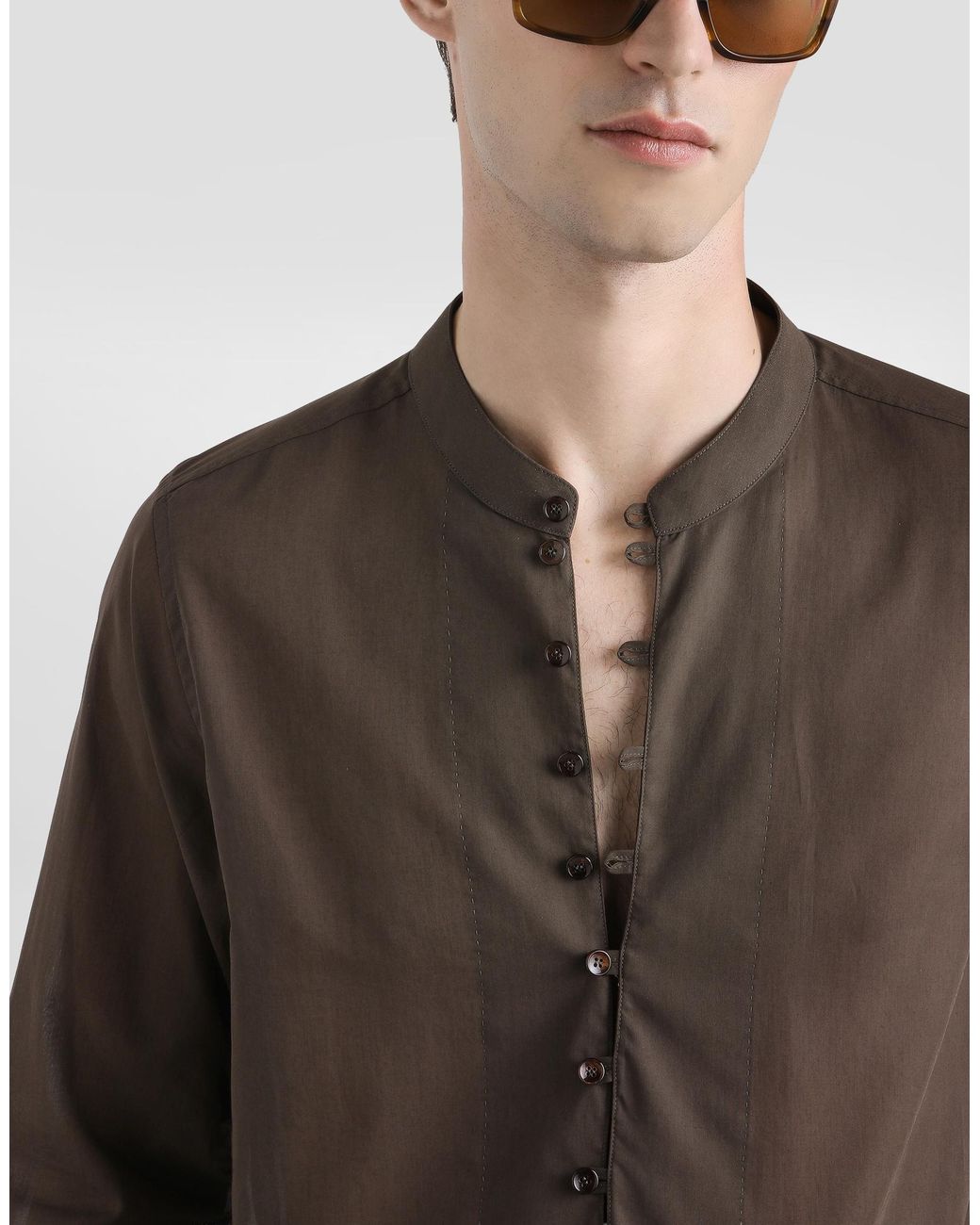 Dolce & Gabbana Brown Mandarin Shirt for men