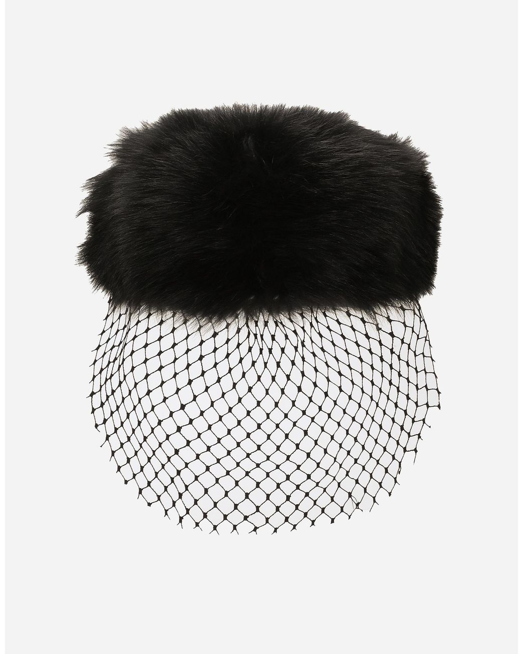 Dolce & Gabbana Black Shearling Flat Cap With Veil