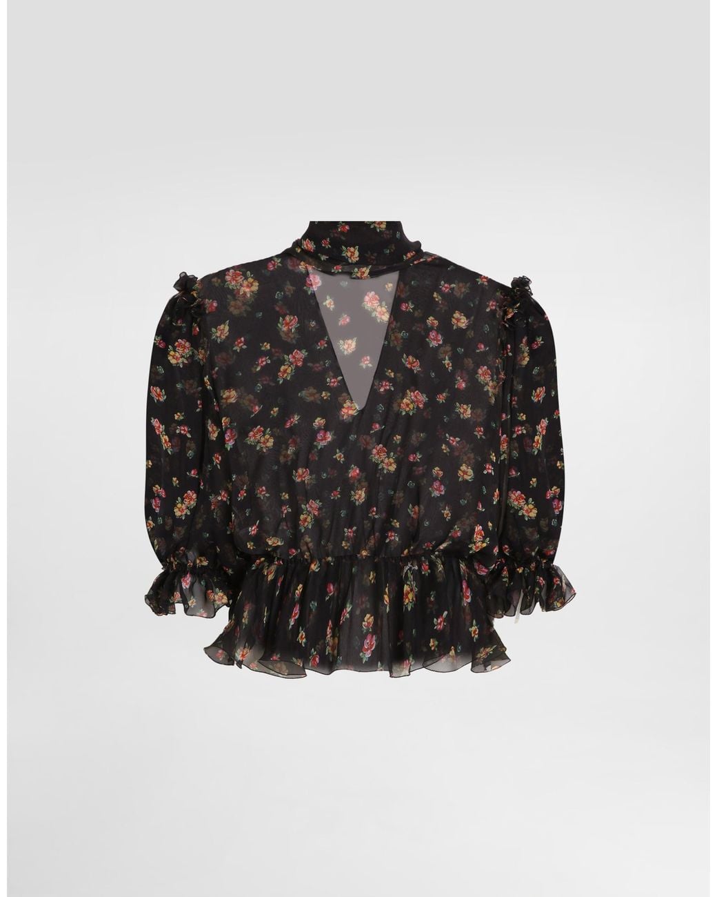 Dolce & Gabbana Black Small Floral-Print Chiffon Top