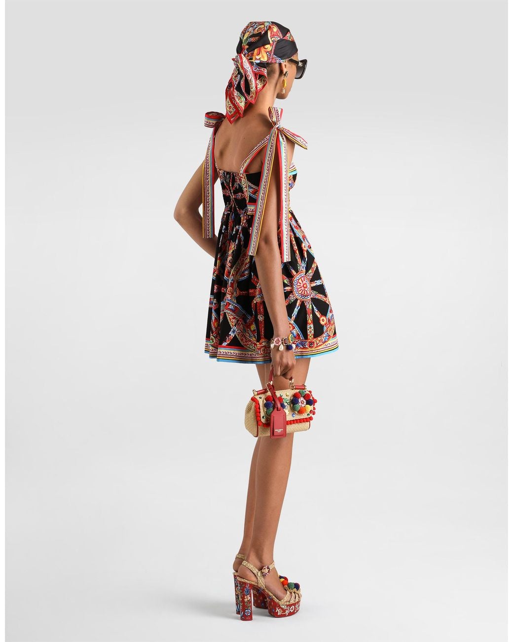 Dolce & Gabbana Red Carretto-Print Poplin Dress