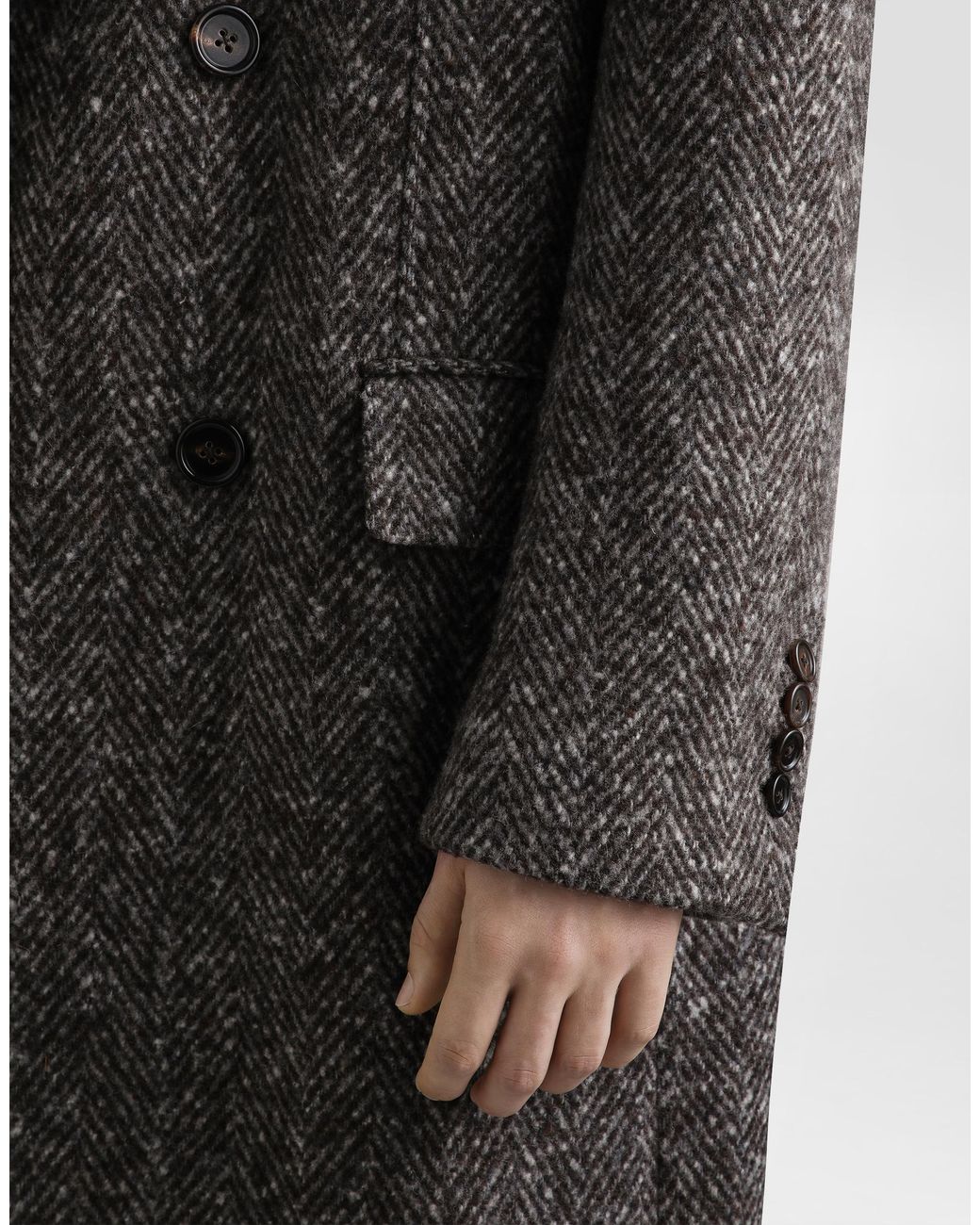 Dolce & Gabbana Gray Double-Breasted Herringbone Coat for men