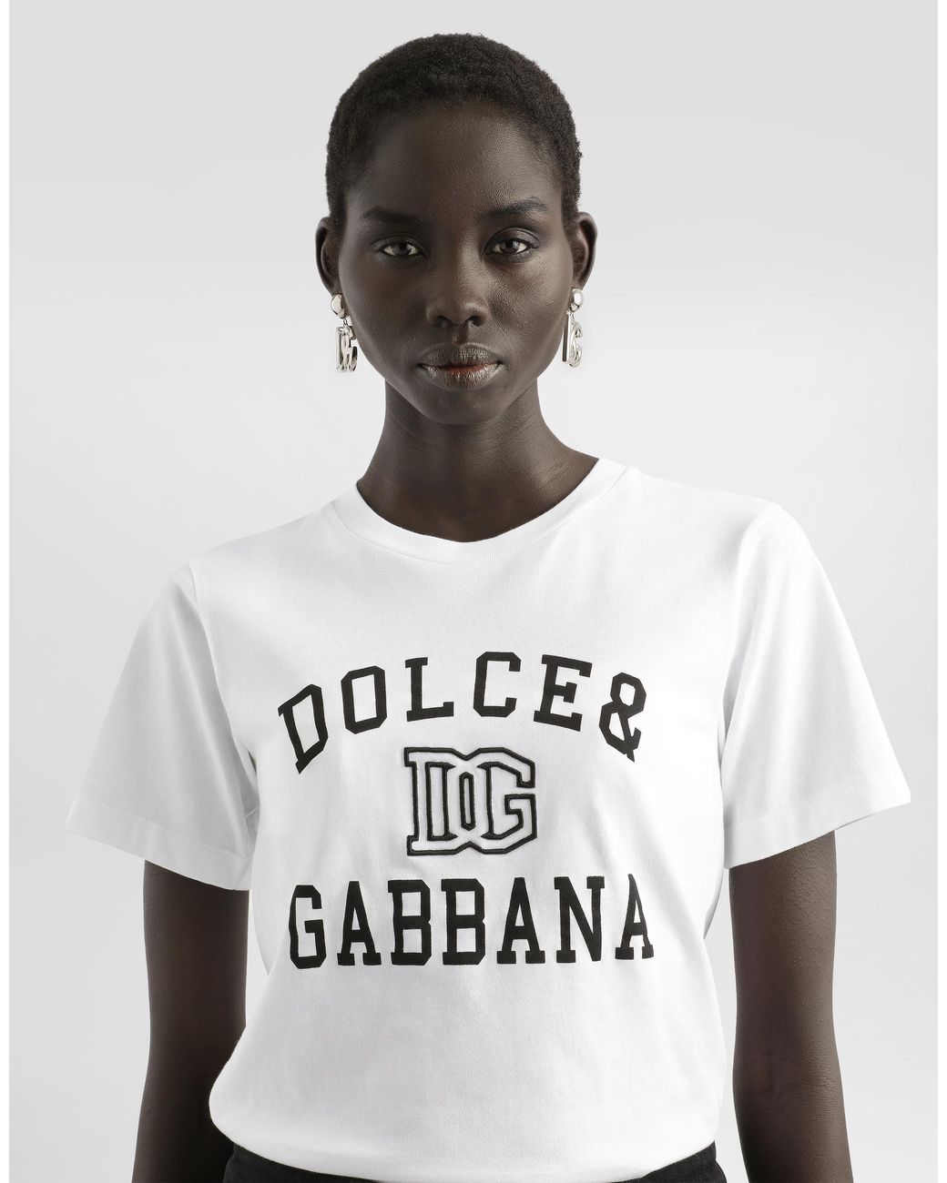 Dolce & Gabbana White T-Shirt Aus Jersey Mit Schriftzug Und Logostickerei
