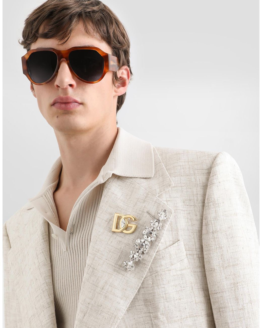 Dolce & Gabbana White Rhinestone Logo Brooch for men