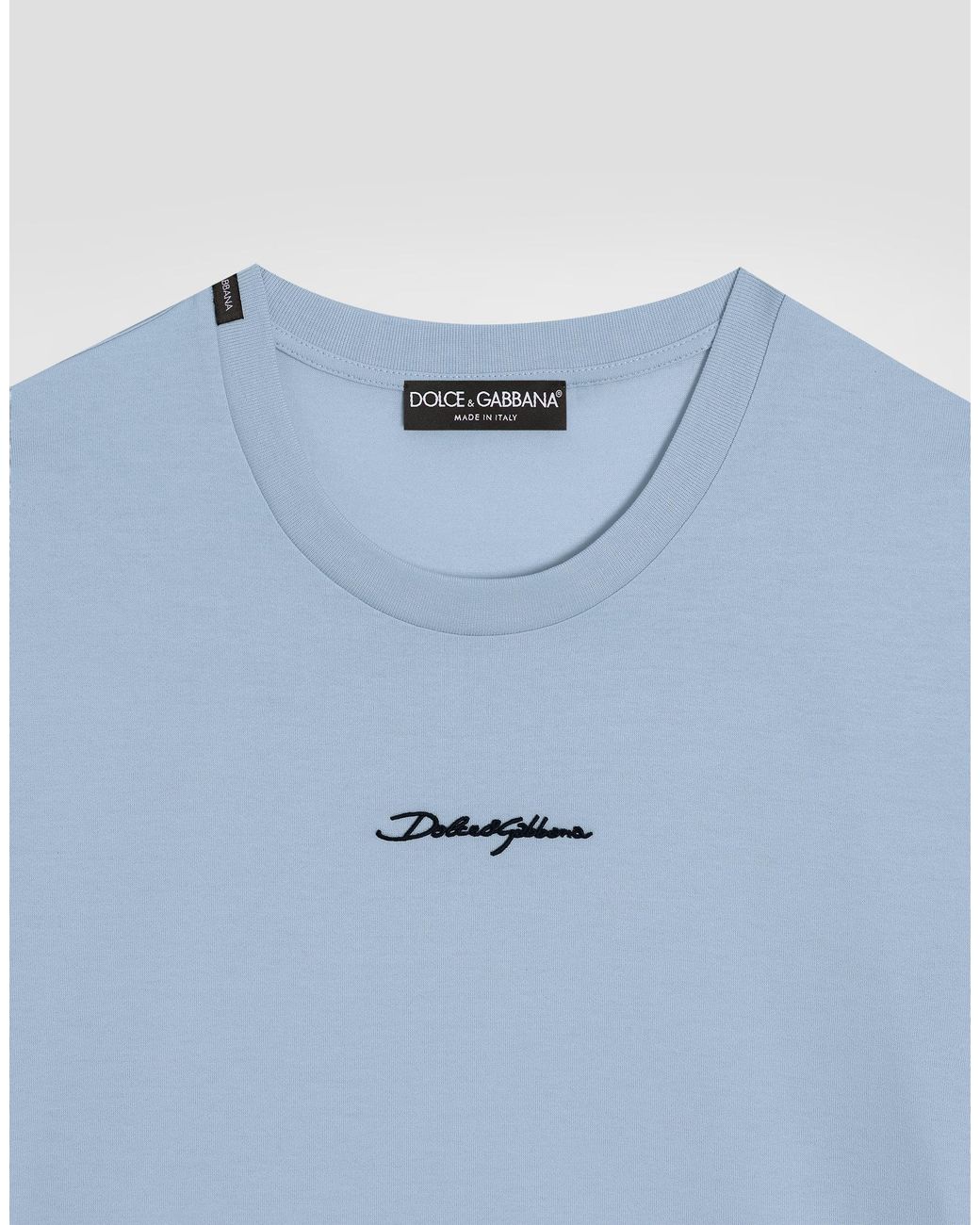 Dolce & Gabbana Blue Cotton T-Shirt With Embroidered Patch for men