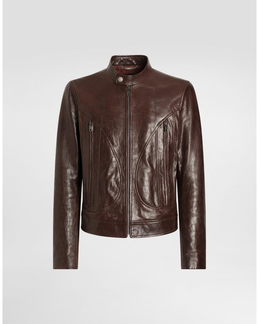 Dolce & Gabbana Brown Lambskin Nappa Leather Jacket for men