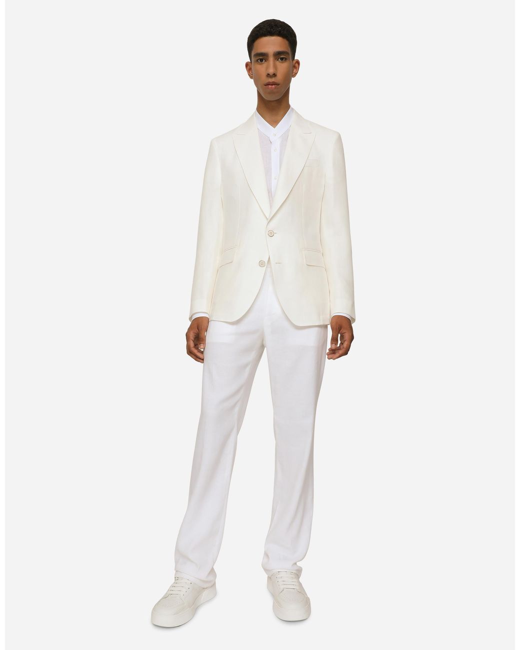 Dolce & Gabbana White Linen Martini-Fit Shirt With Dg Hardware for men