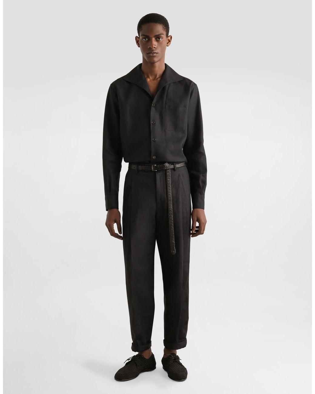 Dolce & Gabbana Black Long-Sleeved Linen Shirt for men