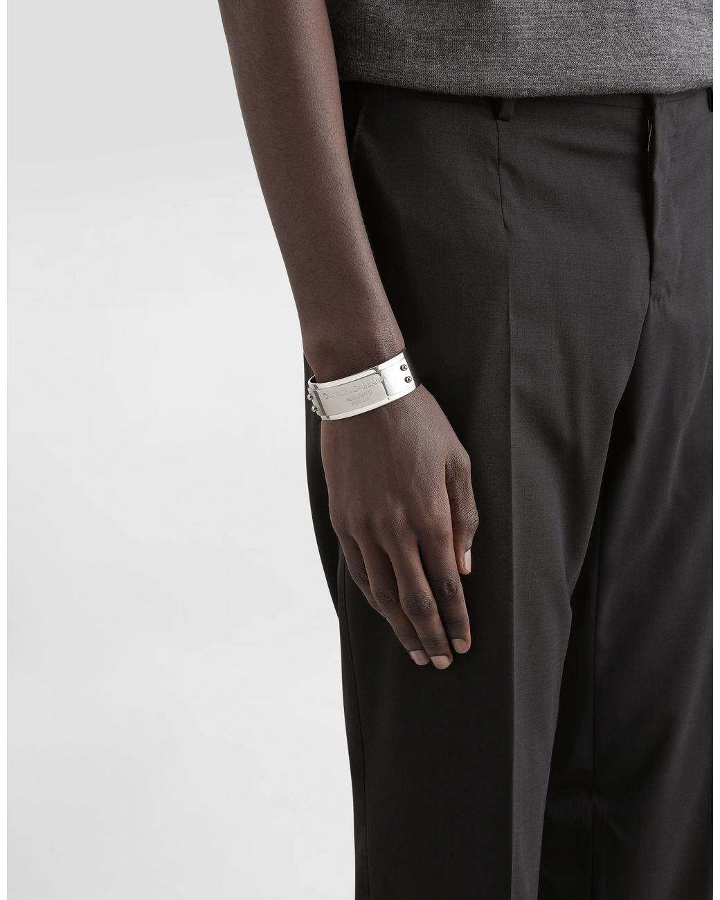 Dolce & Gabbana Gray Logo-Engraved Bangle for men