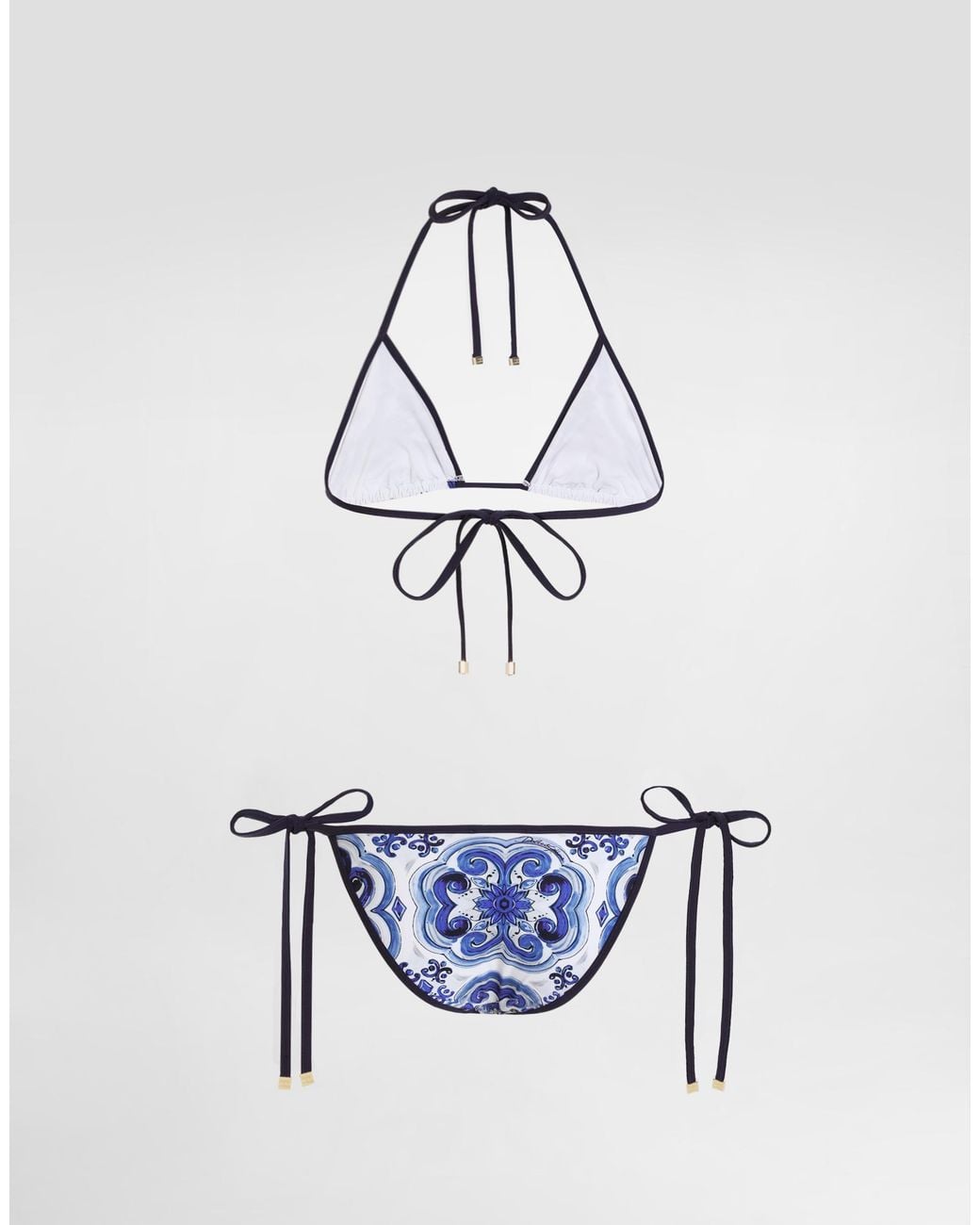 Dolce & Gabbana White Dg Exclusive Majolica- Triangle Bikini