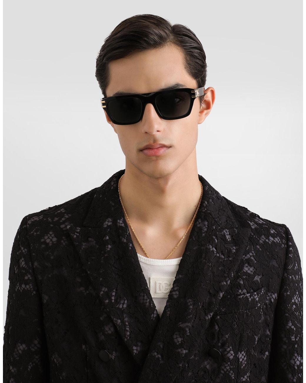Dolce & Gabbana Black Double-Breasted Lace Jacket for men