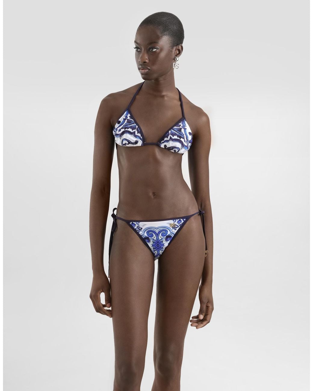 Dolce & Gabbana White Dg Exclusive Majolica- Triangle Bikini