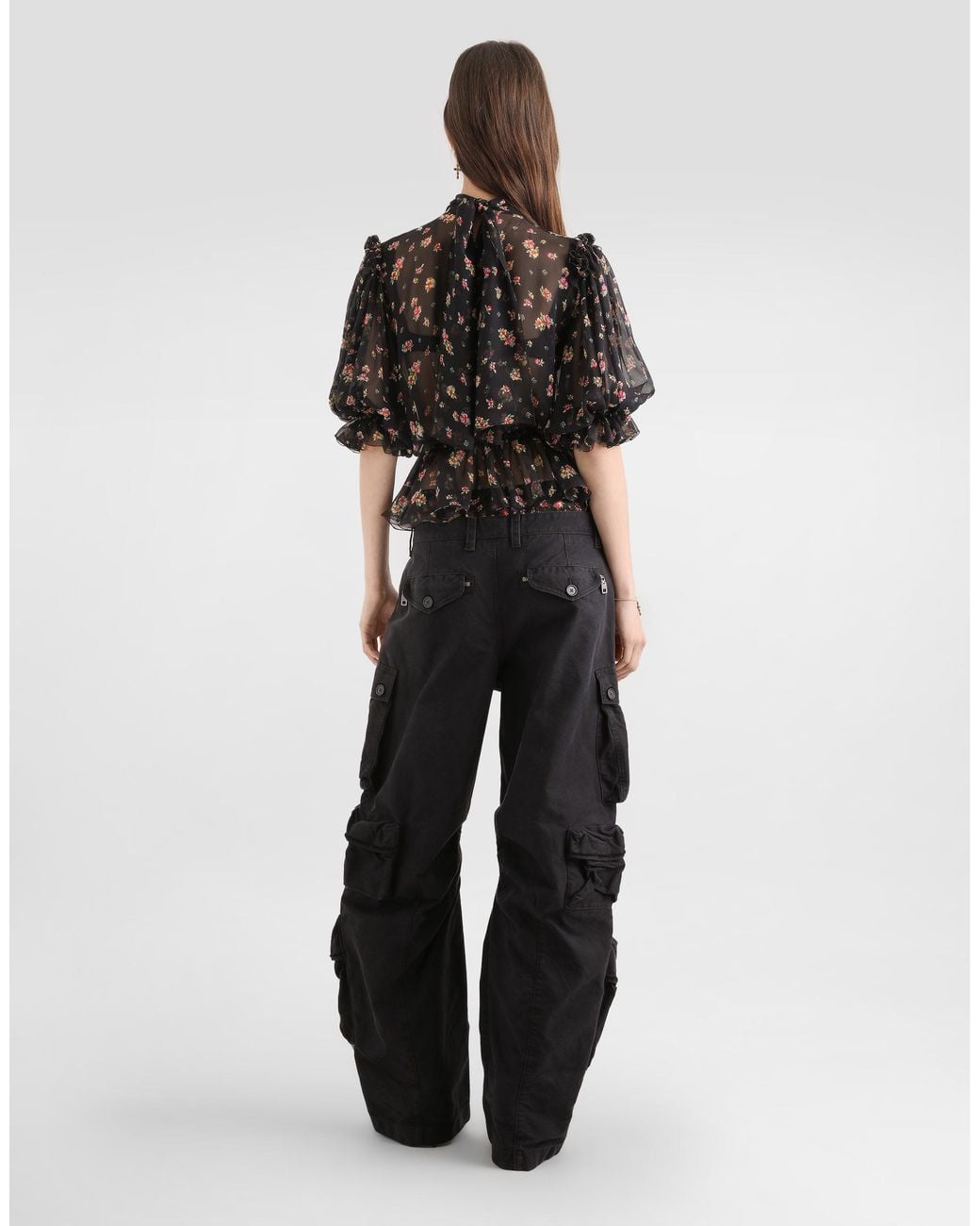 Dolce & Gabbana Black Small Floral-Print Chiffon Top