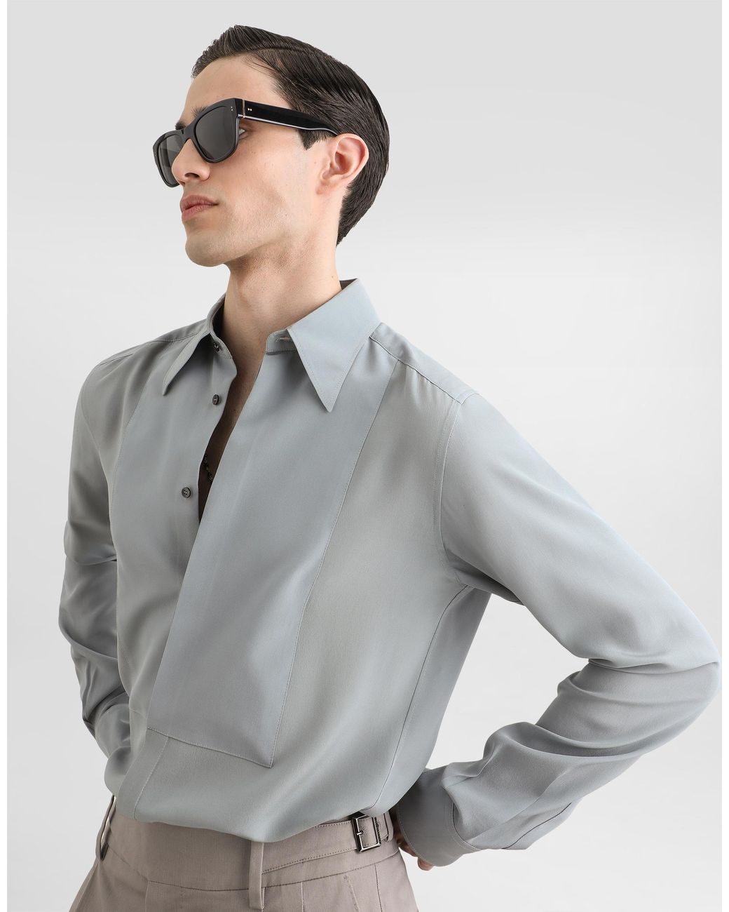 Dolce & Gabbana Gray Crêpe De Chine Shirt for men