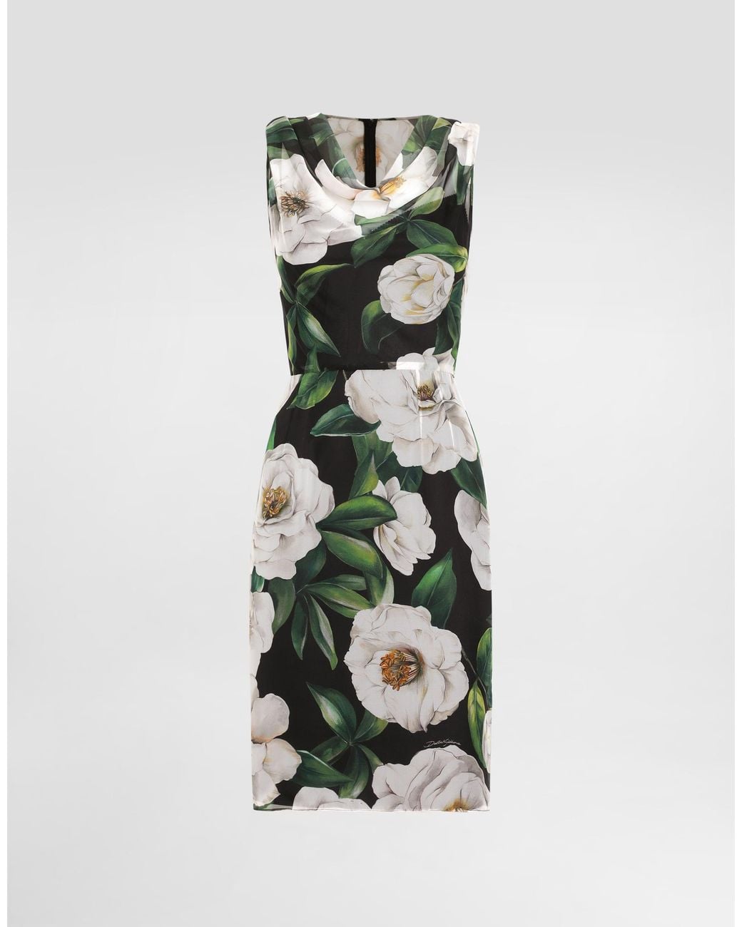 Dolce & Gabbana White Gardenia- Chiffon Midi Dress