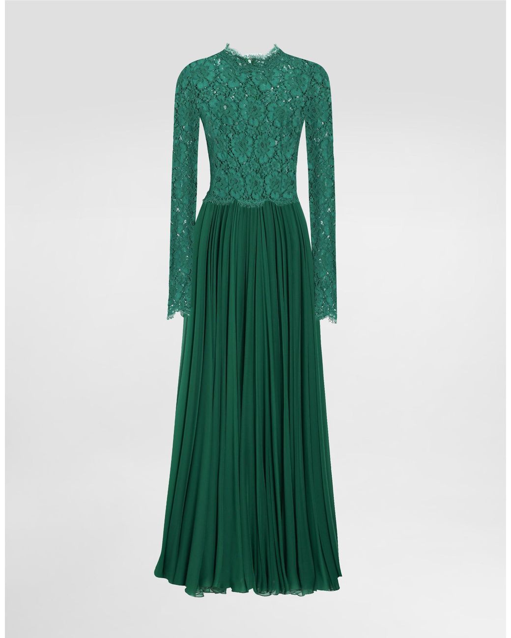 Dolce & Gabbana Green Long Chiffon And Lace Dress