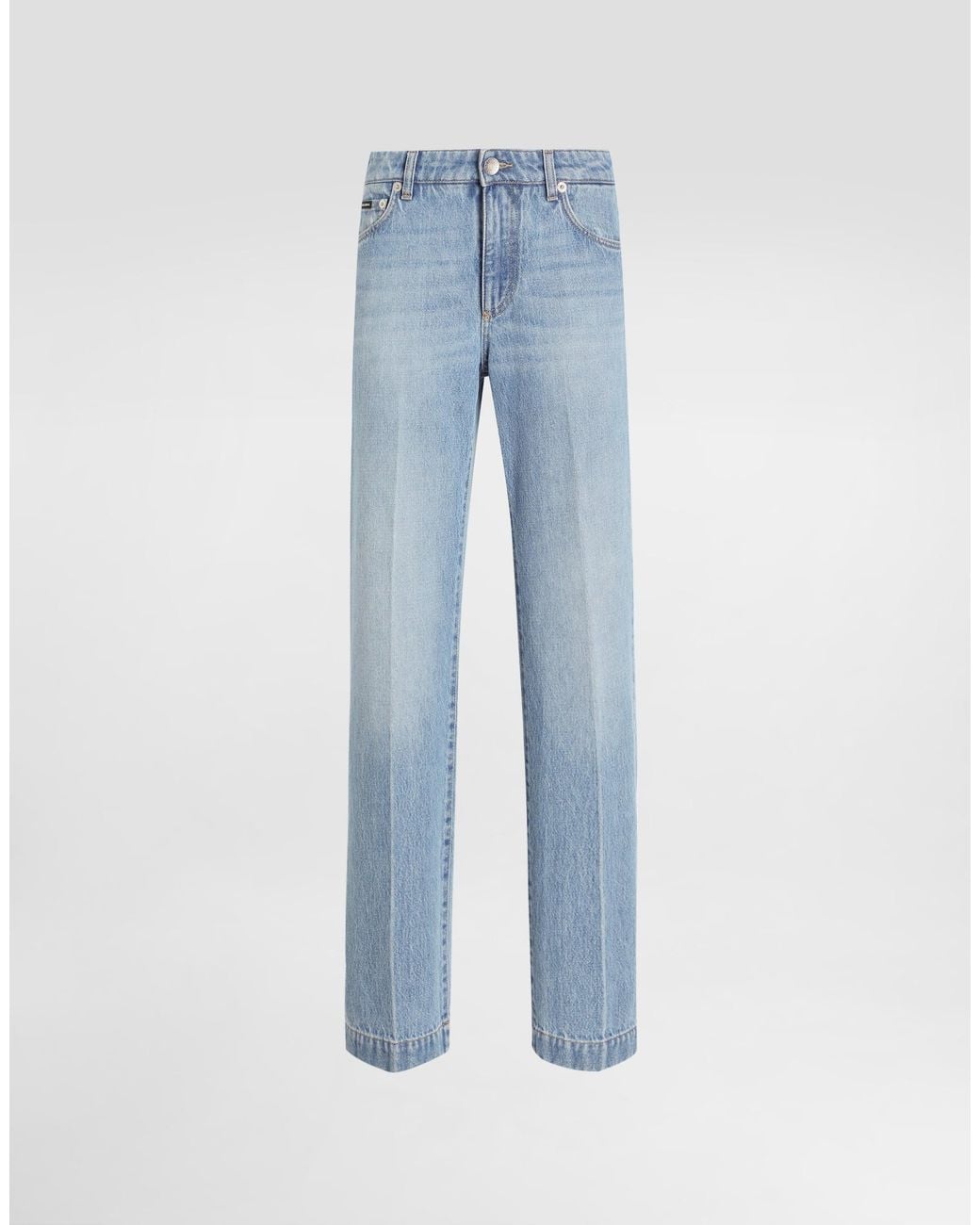 Dolce & Gabbana Blue Loose Denim Jeans With Pressed Pleat