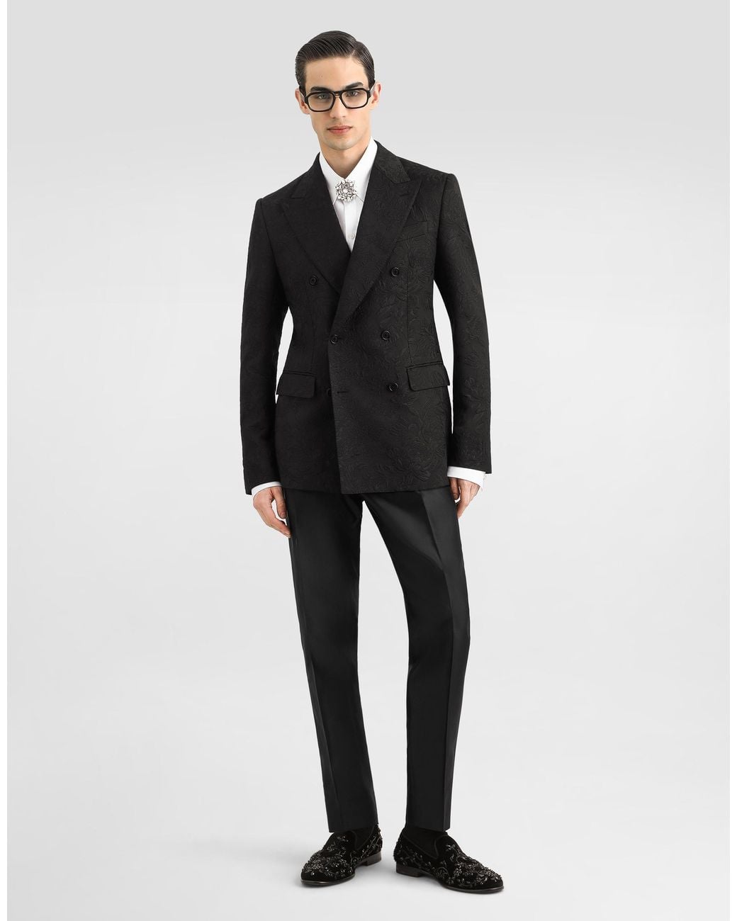 Dolce & Gabbana Black Sicilia Light Double-Breasted Brocade Jacket for men