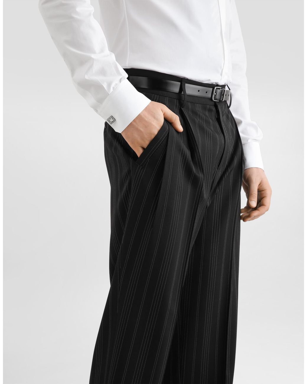 Dolce & Gabbana Black Pinstripe Wool Trousers for men