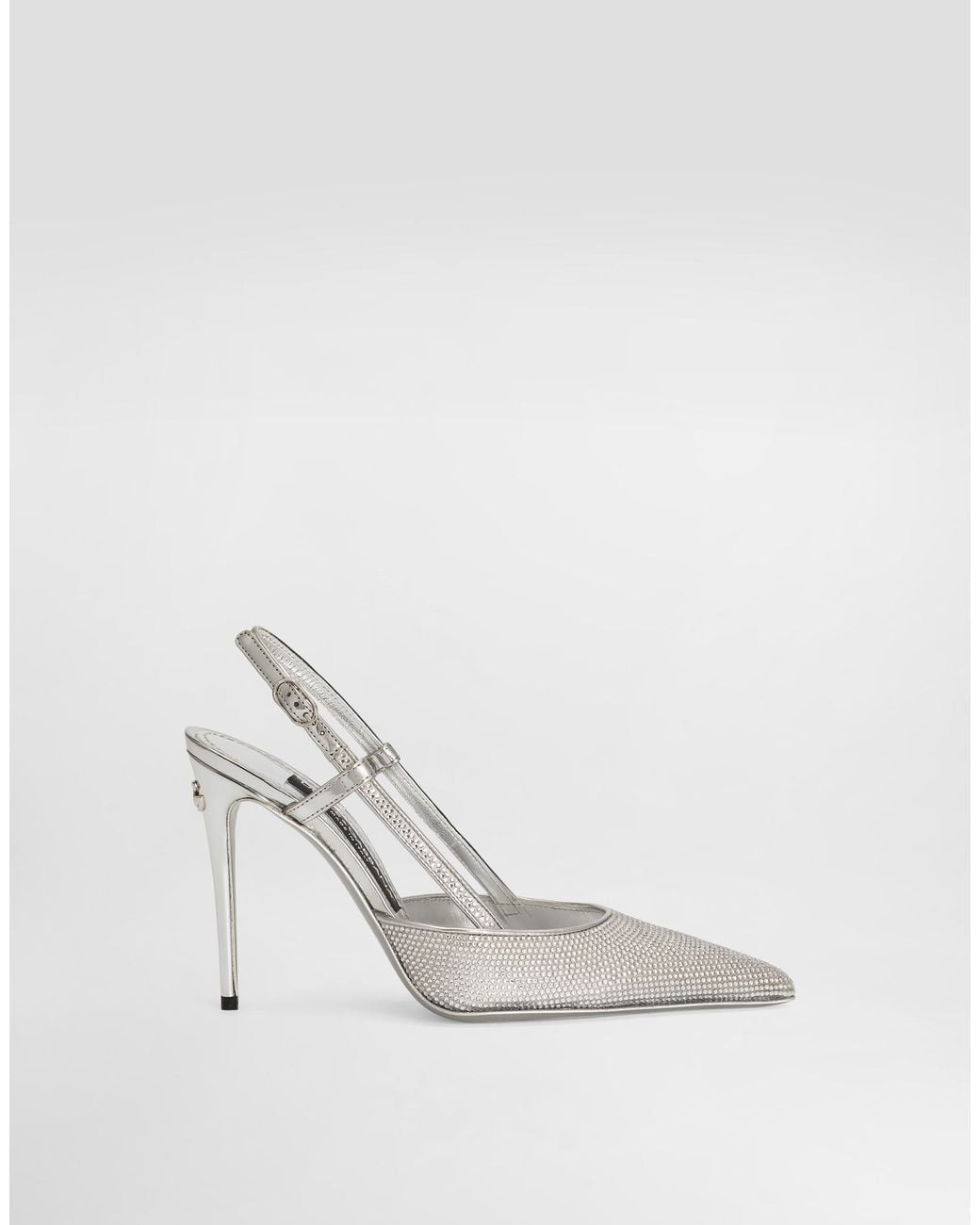 Dolce & Gabbana White Satin Slingbacks With Fusible Rhinestones