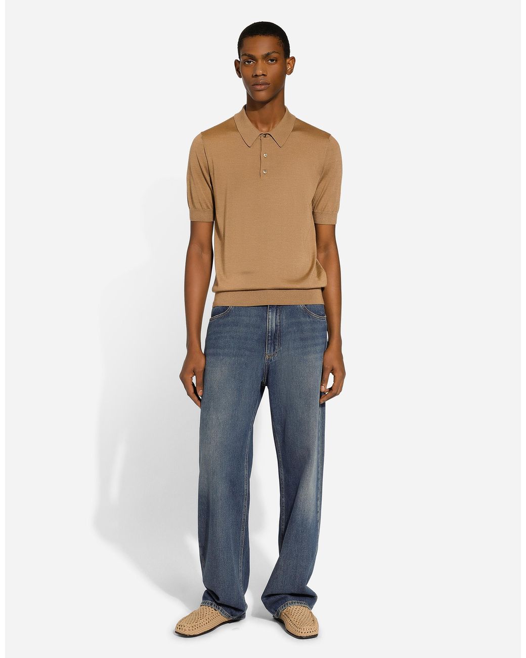 Dolce & Gabbana Brown Silk And Cashmere Polo-Shirt for men