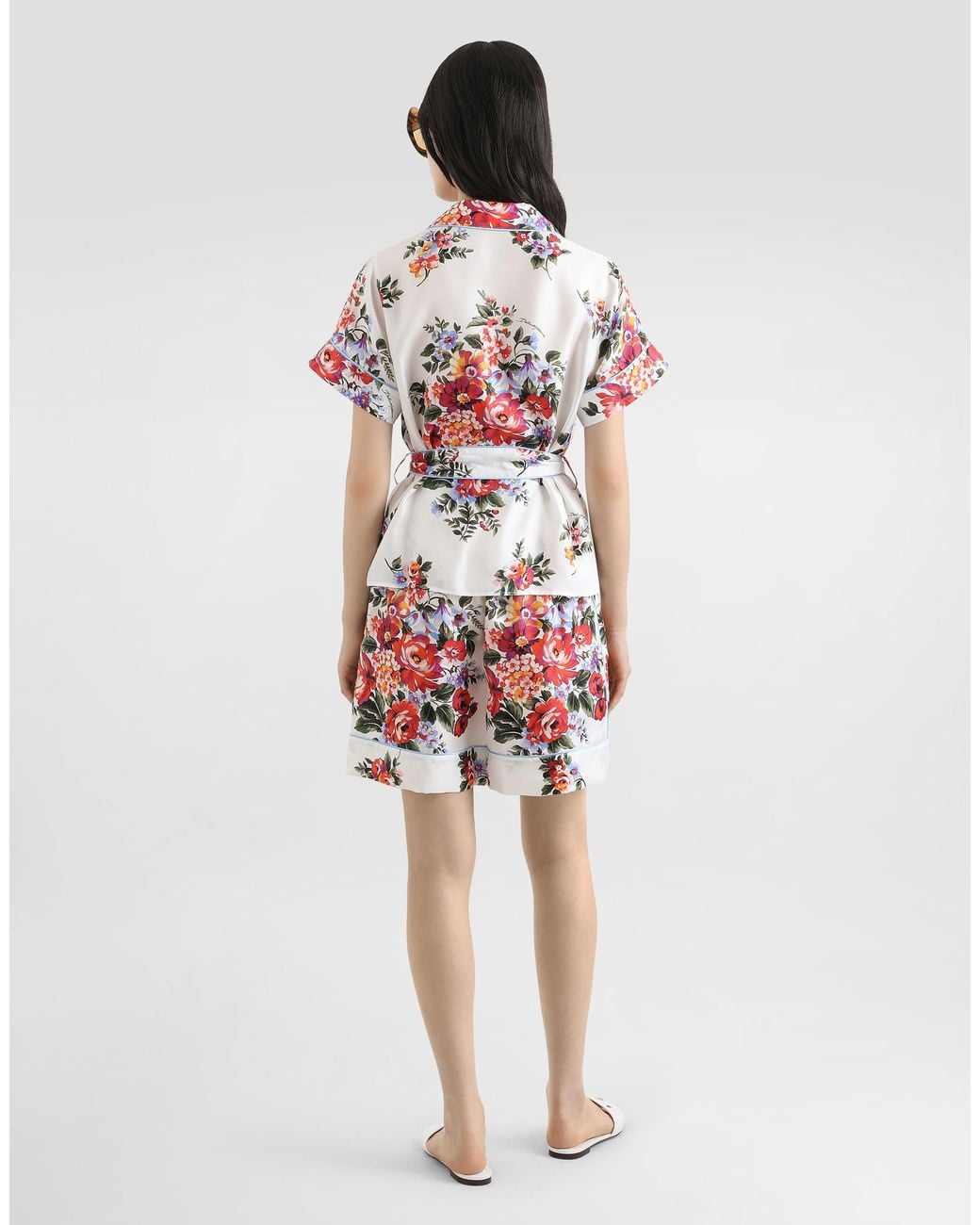 Dolce & Gabbana White Flower Bouquet-Print Twill Vanity Bermuda Shorts
