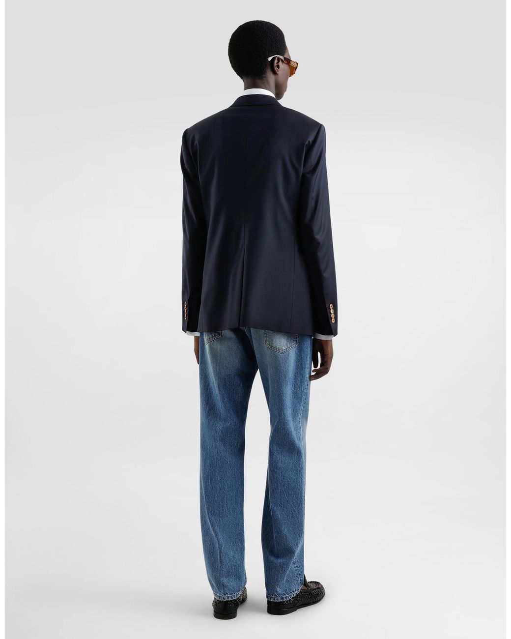 Dolce & Gabbana Blue Double-Breasted Wool Jacket With Patch for men