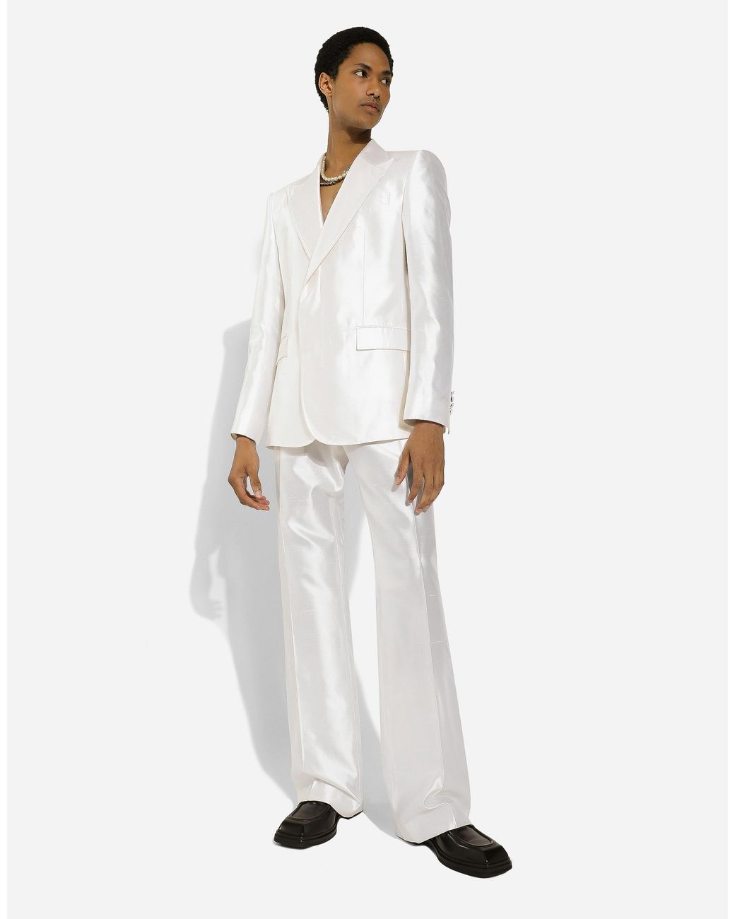 Dolce & Gabbana White Single-Breasted Silk Shantung Sicilia-Fit Jacket for men