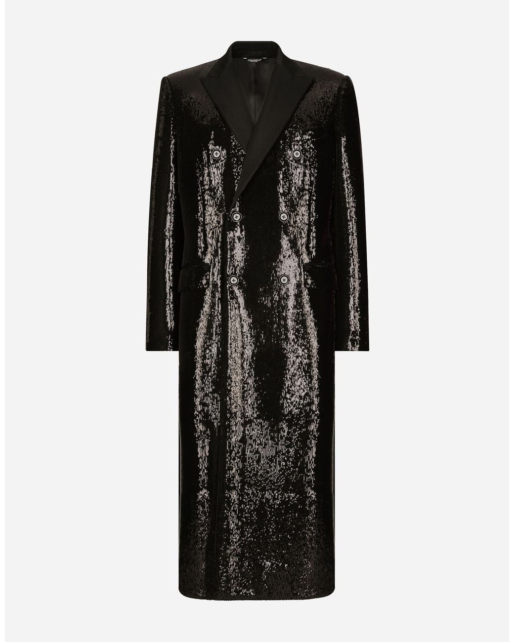 Dolce & Gabbana Black Sequined Double-Breasted Coat for men