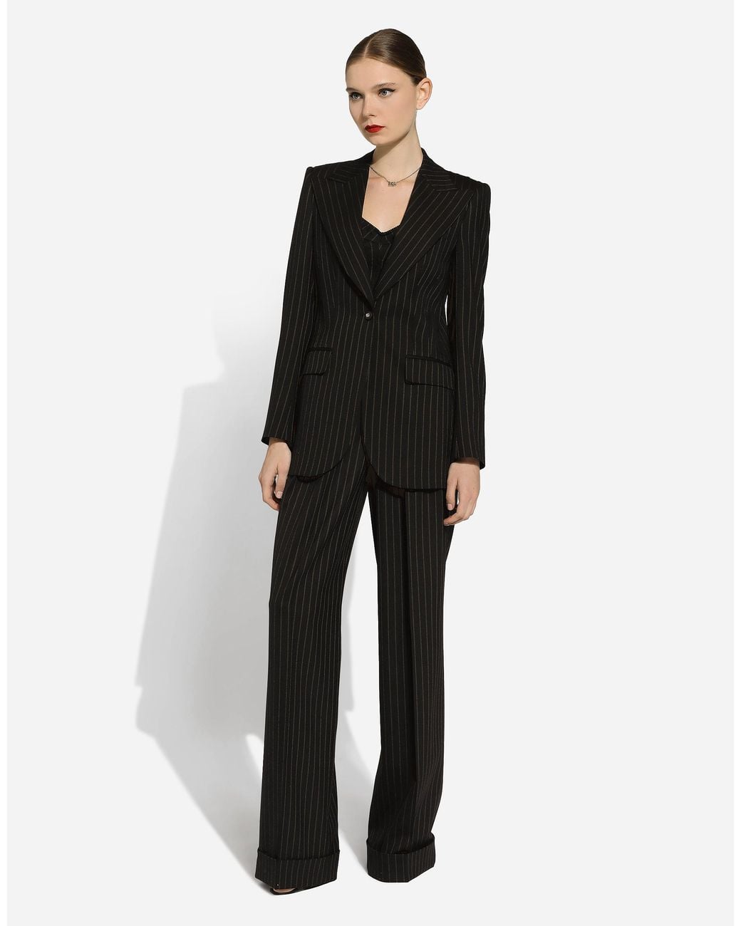 Dolce & Gabbana Black Flared Pinstripe Wool Pants