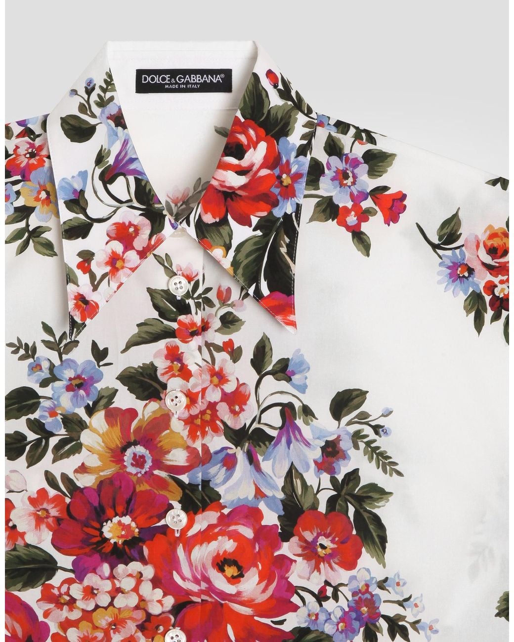 Dolce & Gabbana Red Flower Bouquet-Print Cotton Shirt