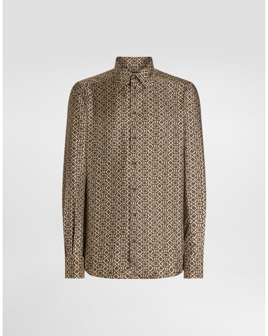 Dolce & Gabbana Brown Printed Silk Twill Martini Shirt for men