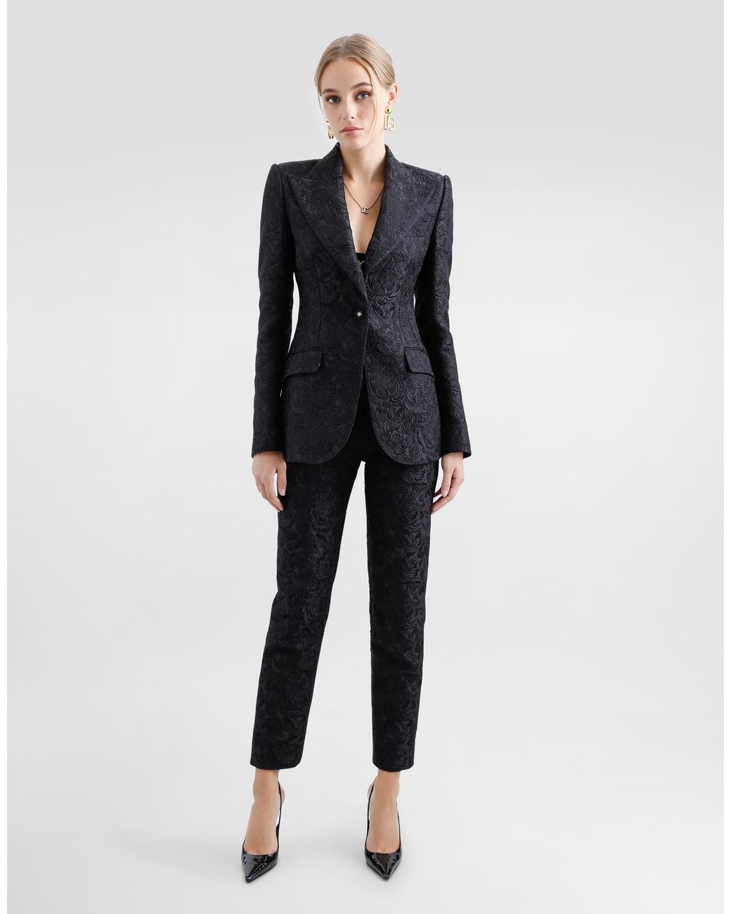 Dolce & Gabbana Blue Tailored Quilted Floral Jacquard Pants