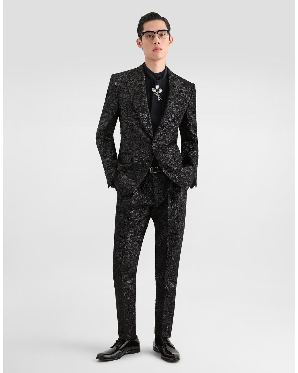 Dolce & Gabbana Black Brocade Trousers for men