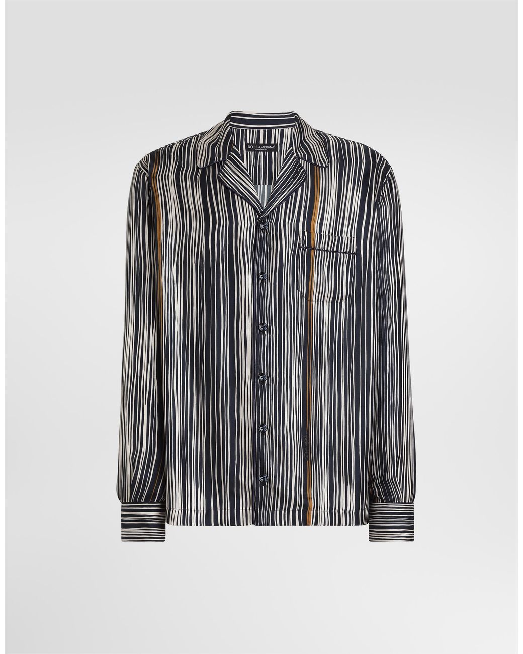 Dolce & Gabbana Gray Stripe-Print Hawaii Silk Twill Shirt for men