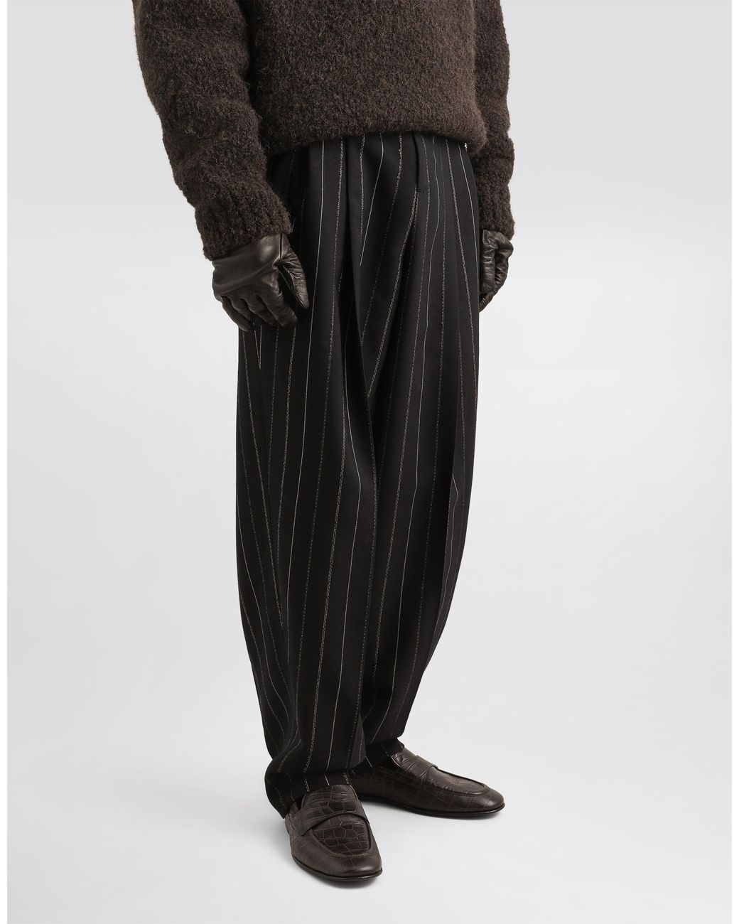 Dolce & Gabbana Black Virgin Wool Pinstripe Trousers for men