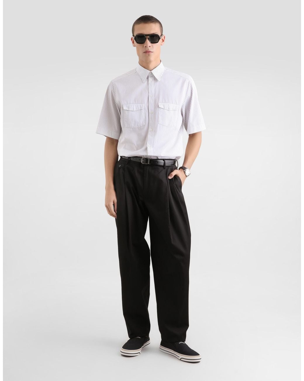 Dolce & Gabbana Black Cotton Gabardine Trousers for men