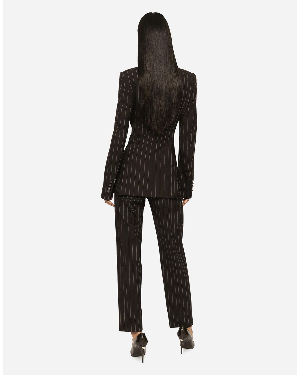 Dolce & Gabbana Black Nadelstreifenhose Aus Wolle Mit Hohem Bund
